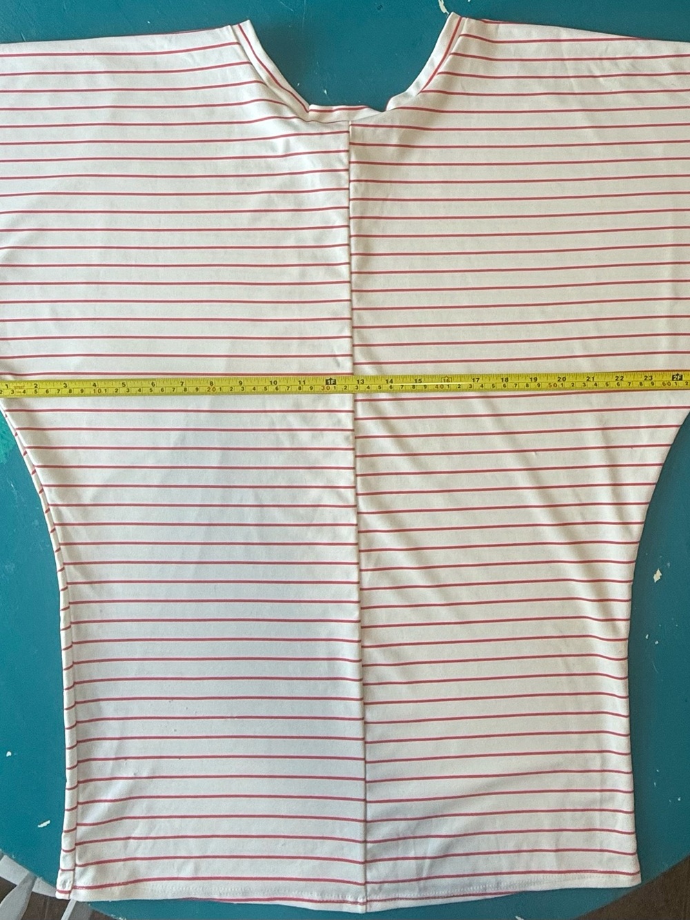 Women's Cream & Red Striped Dolman Batwing Short Sleeve Top - Picture 2 of 6